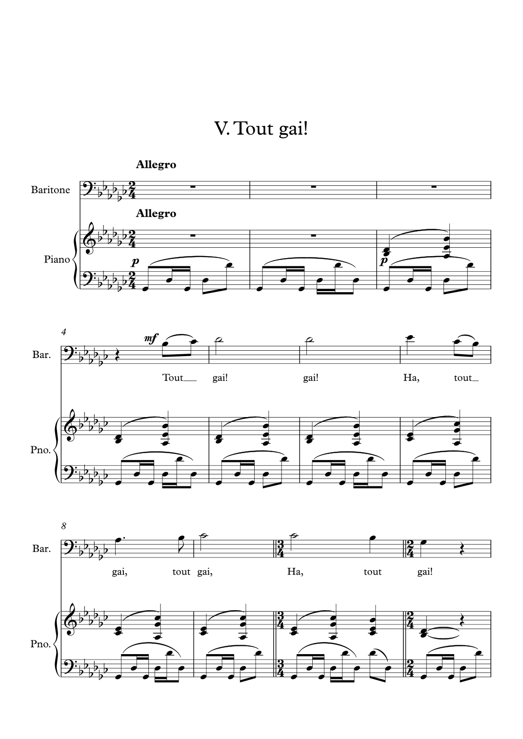 Cinq mélodies populaires grecques no. 5 Tout gai!, G-flat major, medium voice (arr. ulysses77)