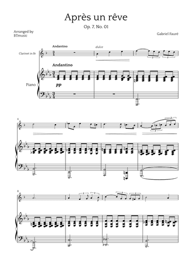 Après un Rêve - Clarinet in Bb and Piano (arr. BTmusic)