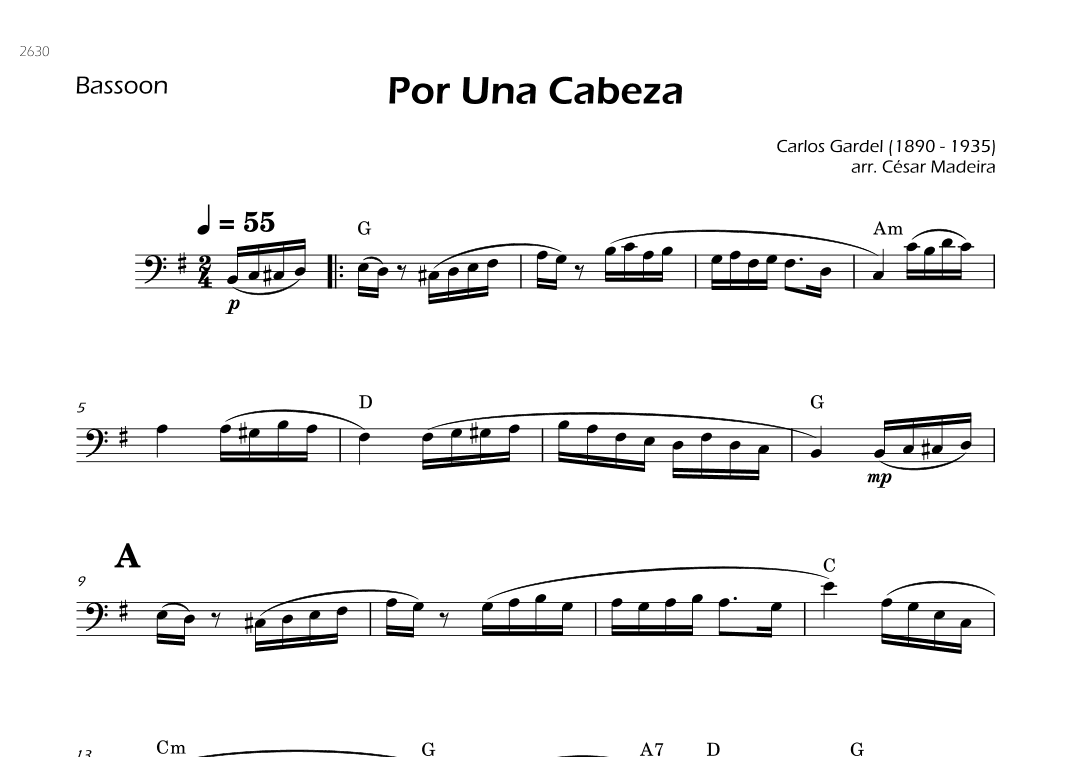 Por Una Cabeza - Bassoon Solo - W/Chords (arr. César Madeira)