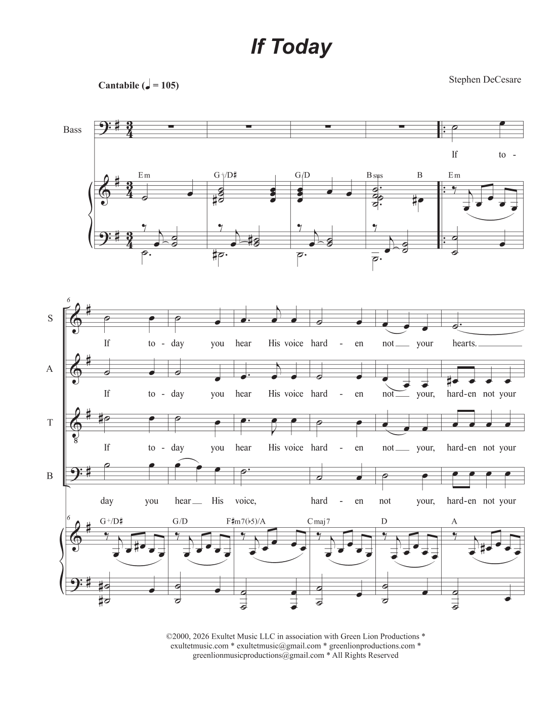 If Today (Vocal Quartet - (SATB)