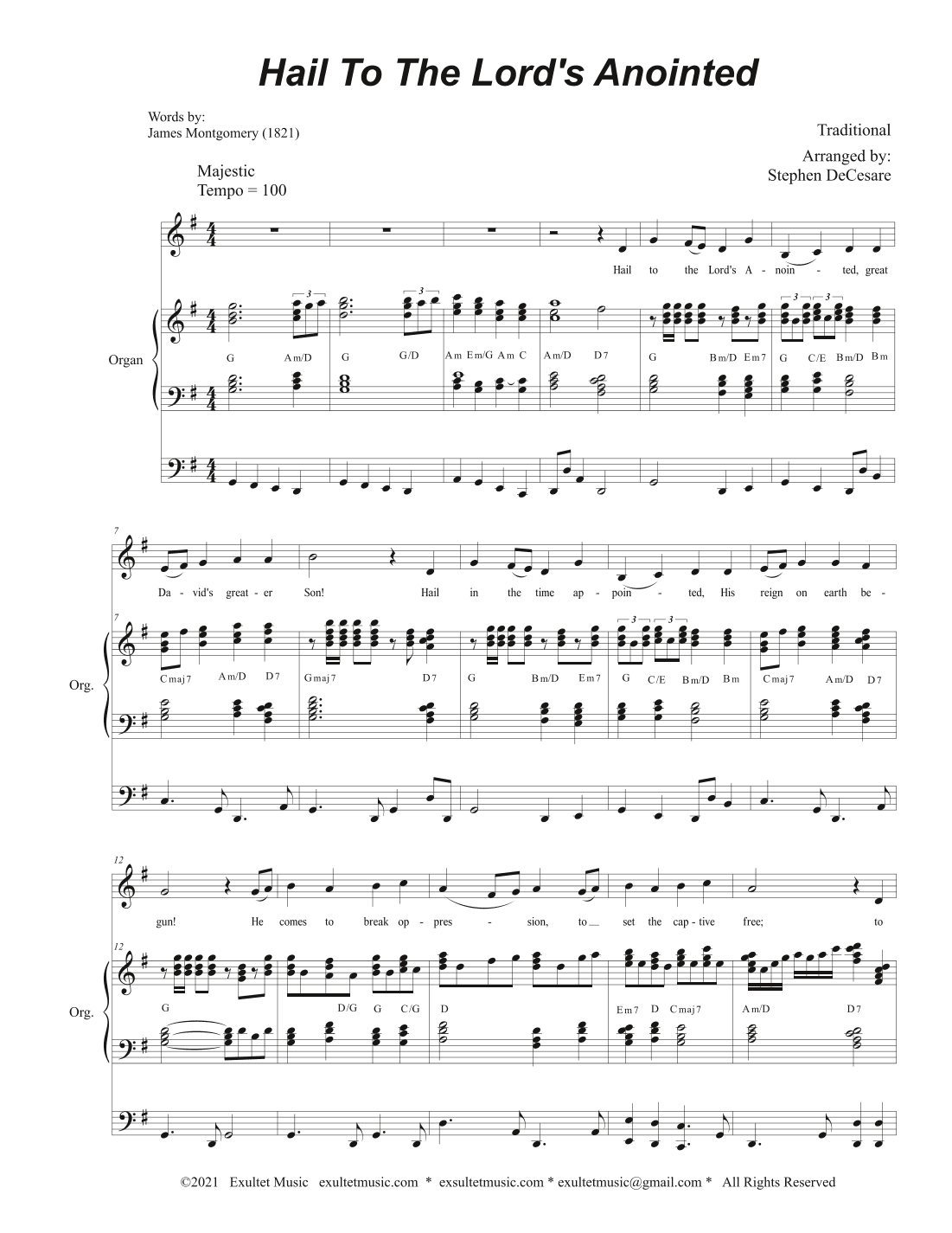Hail To The Lord's Anointed (Unison choir) - Organ accompaniment) (arr. Stephen DeCesare)