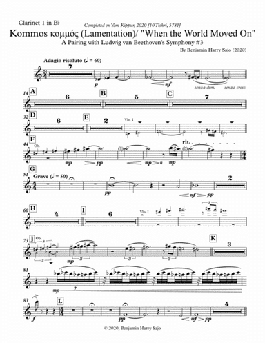Kommos (Lamentation) / "When the World Moved On" - Clarinet 1 in Bb