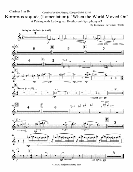 Kommos (Lamentation) / "When the World Moved On" - Clarinet 1 in Bb