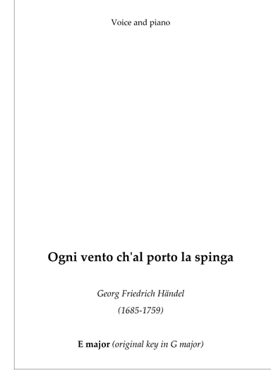 Ogni vento ch'al porto la spinga (Agrippina) (E major) (arr. Passoni Music)