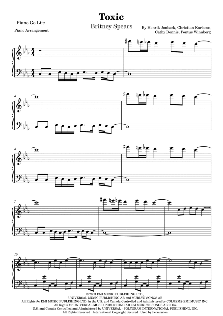 Toxic (arr. Piano Go Life)