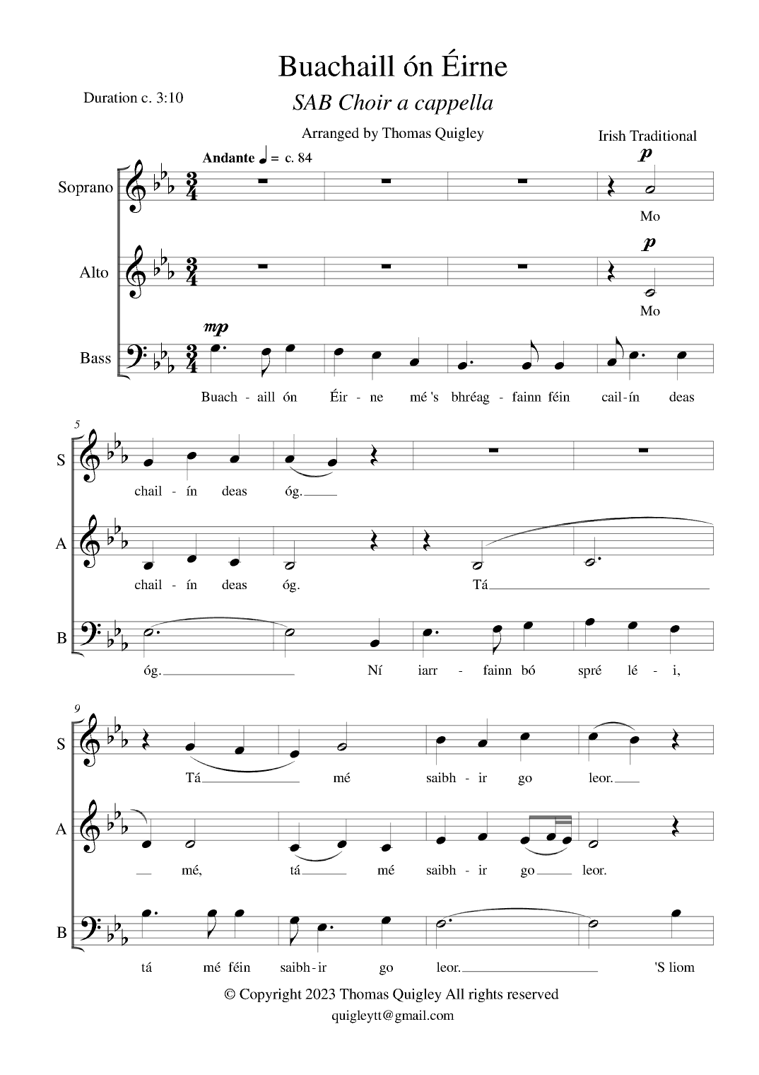 Buachaill ón Éirne (SAB a cappella) (arr. Thomas Quigley)