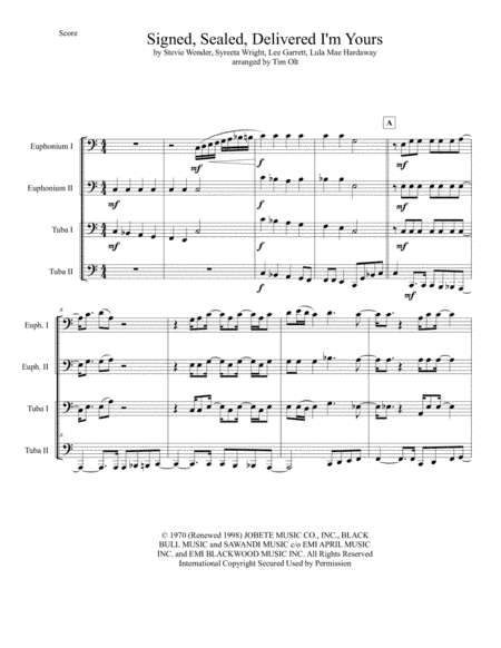 Signed, Sealed, Delivered I'm Yours (arr. Tim Olt)