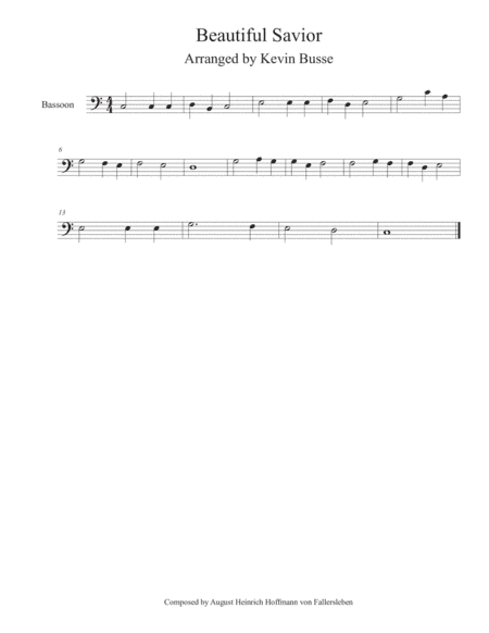 Beautiful Savior (Easy key of C) - Bassoon (arr. Kevin Busse)