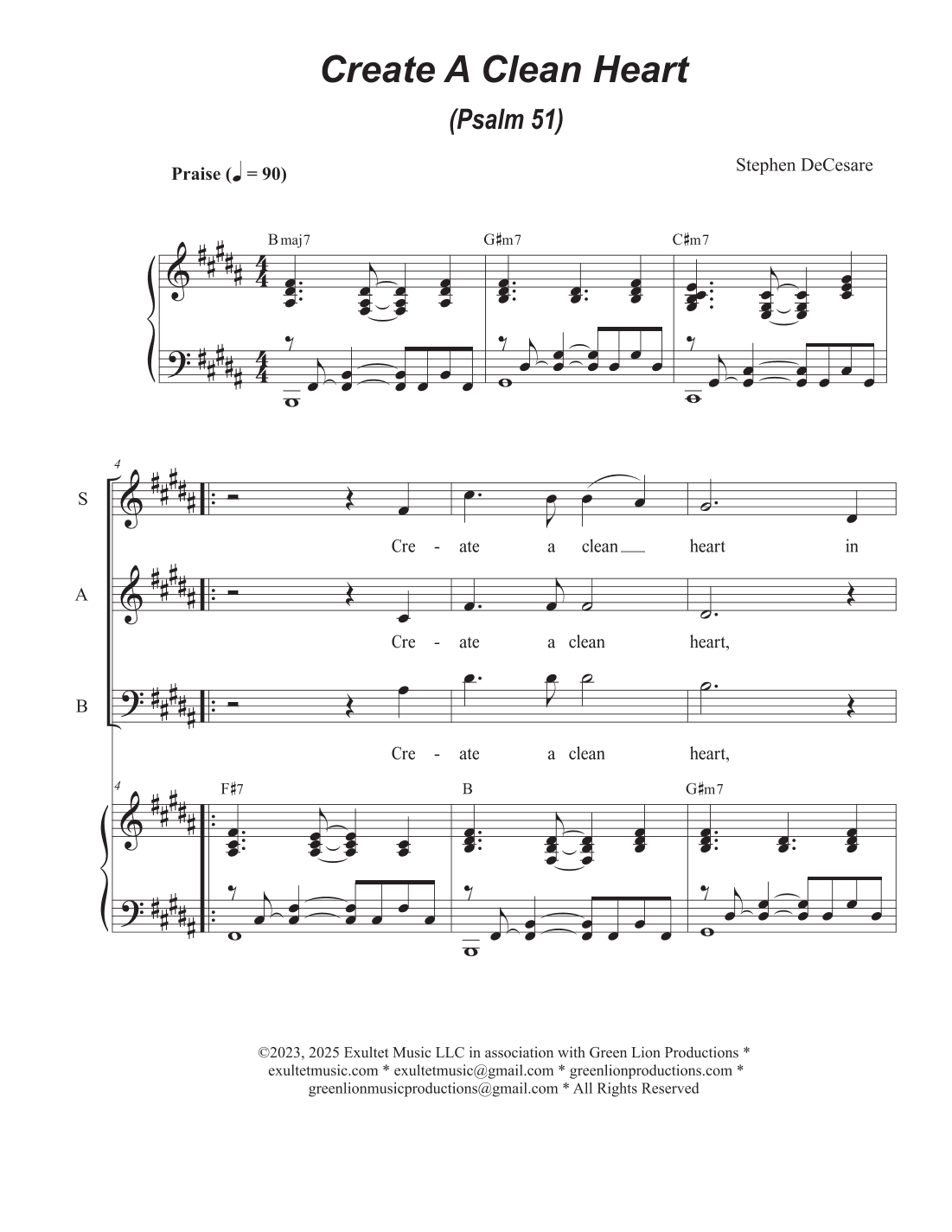 Create A Clean Heart (Psalm 51) (SAB)