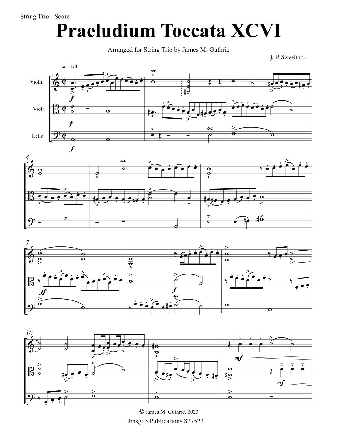Sweelinck: Praeludium Toccata XCVI for String Trio (arr. James M. Guthrie)