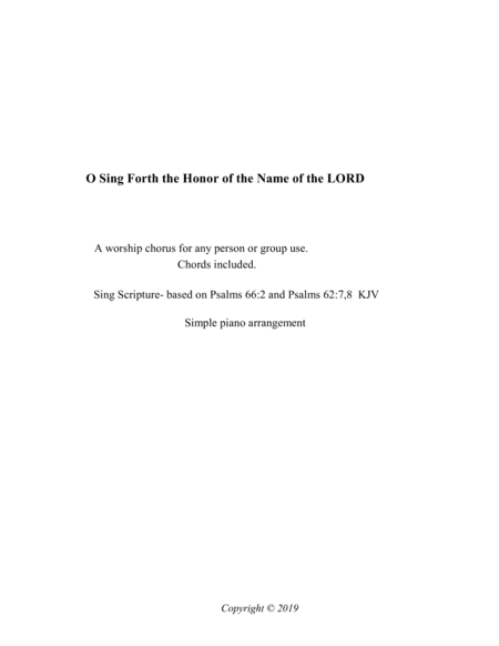 O Sing Forth the Honor of the Name of the LORD