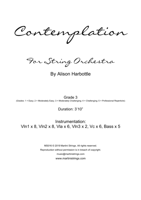 Contemplation, for String Orchestra