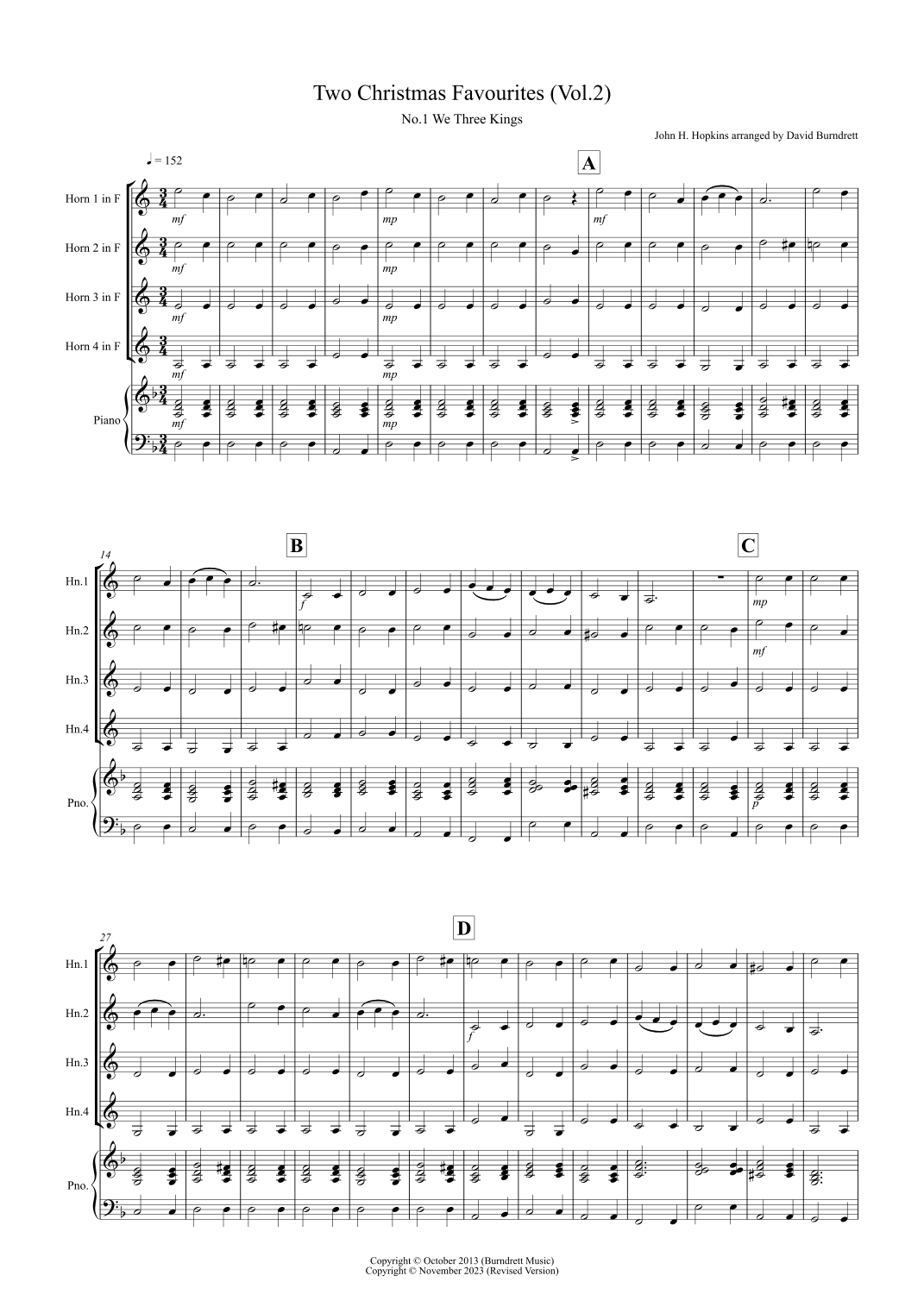 2 Christmas Favourites for Horn Quartet (volume two) (arr. David Burndrett)