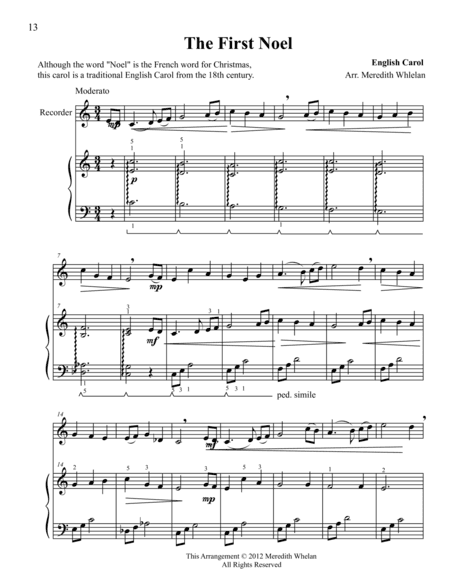Christmas Duets for Recorder & Piano:  The First Noel (arr. Meredith Whelan)