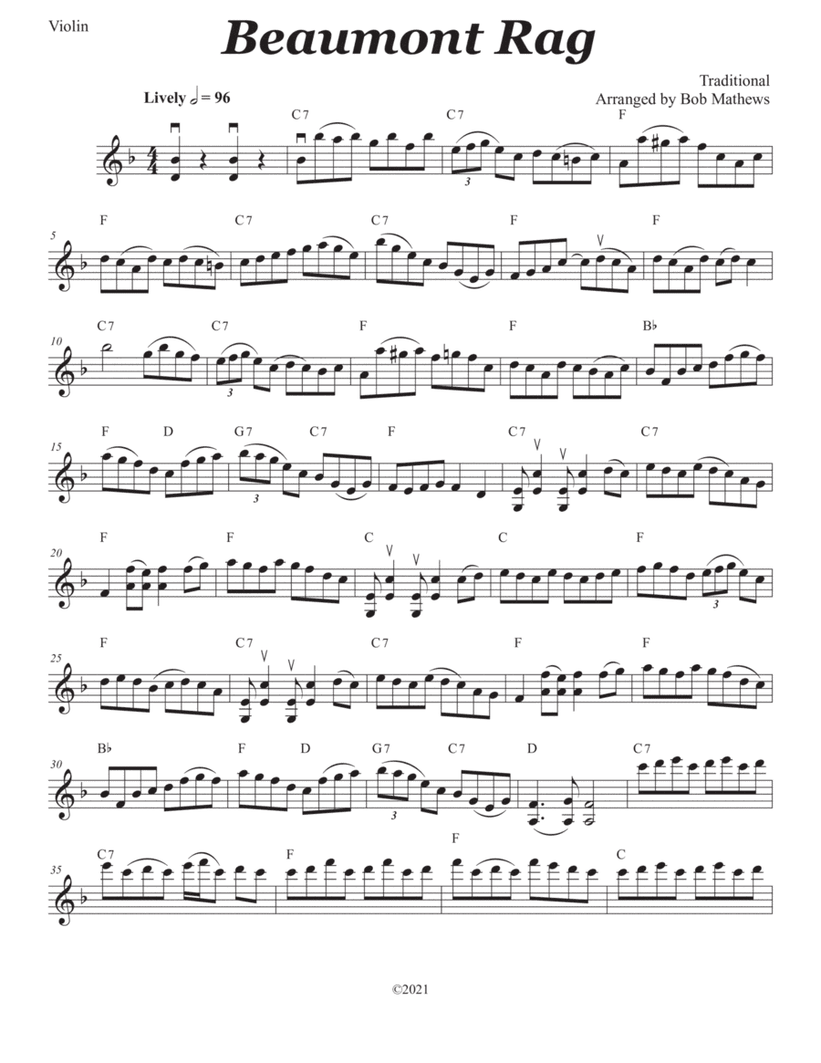 Beaumont Rag for fiddle Solo (arr. Bob Mathews)