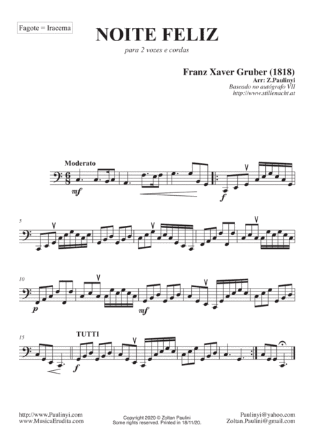 Silent Night (Noite Feliz, Stille Nacht) for solo violin, or easy duet, violin trio, or quartet with (arr. Zoltan Paulinyi)