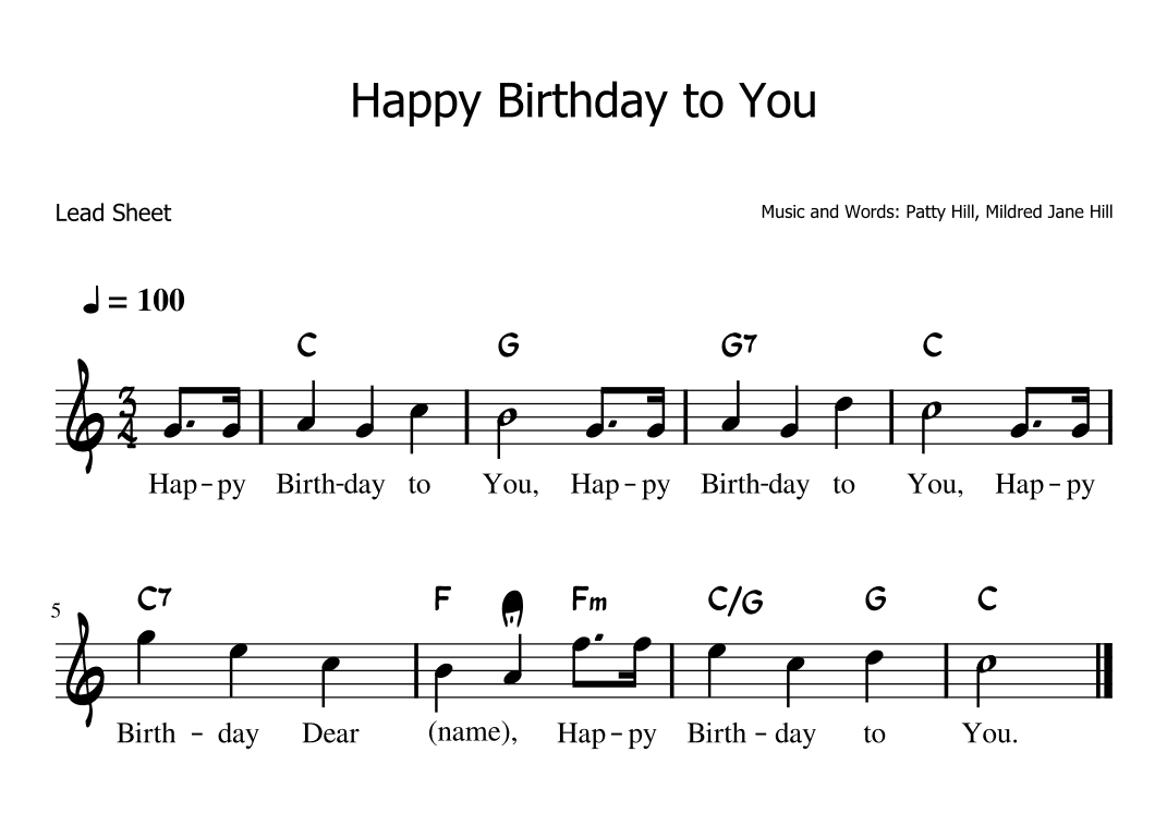 Happy Birthday to You (LEAD SHEET) [Patty Hill, Mildred Jane Hill] (arr. Darek)