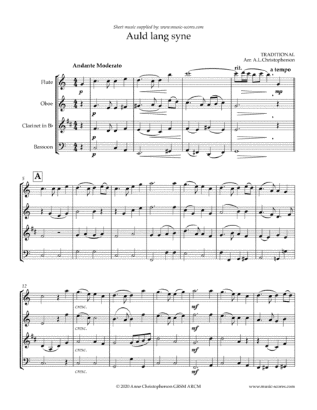 Auld Lang Syne - longer - Wind Quartet (arr. Anne L Christopherson GRSM ARCM)