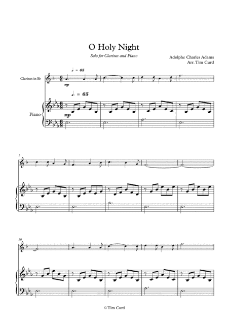 O Holy Night. For Solo Clarinet in Bb and Piano (arr. Tim Curd)