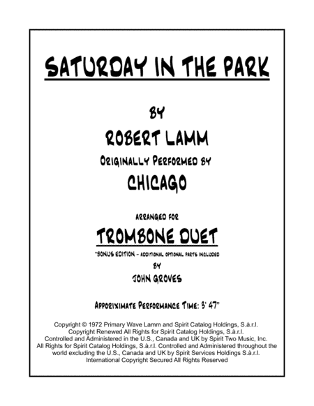 Saturday In The Park (arr. John Groves)