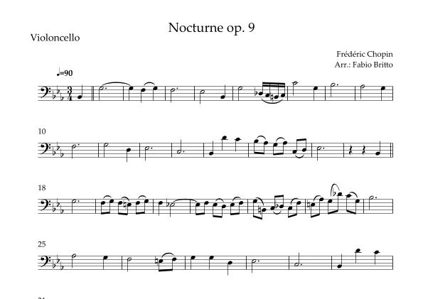 Nocturne Op.9 No. 2 (Frédéric Chopin) for Cello Solo (arr. Fabio Britto)