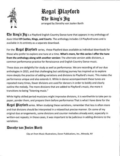 Regal Playford: The King's Jig (arr. Dorothy van Joolen Barth)