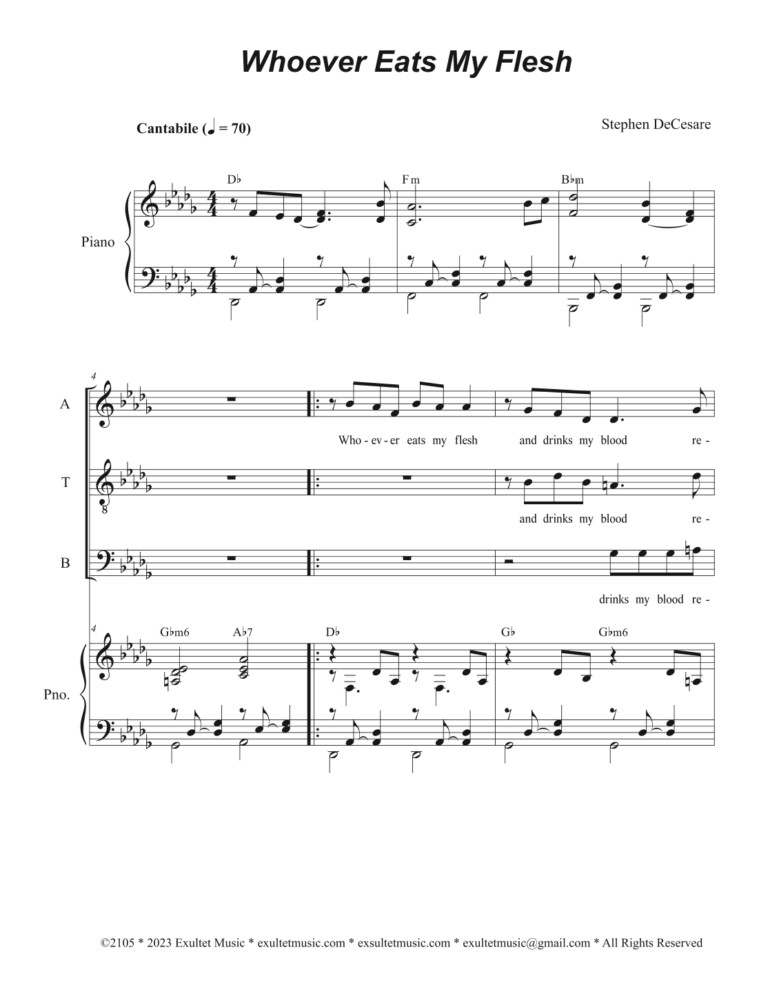 Whoever Eats My Flesh (Vocal Quartet - (SATB)