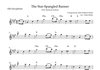 The Star Spangled Banner (USA National Anthem) for Alto Saxophone Solo with Chords (C Major) (arr. Fabio Britto)