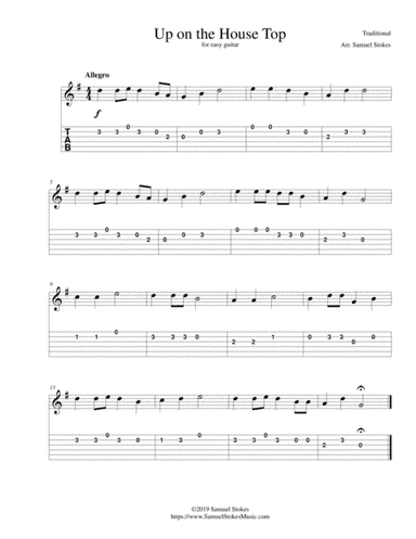 Up on the House Top (Up on the Housetop) - for easy guitar with TAB (arr. Samuel Stokes)
