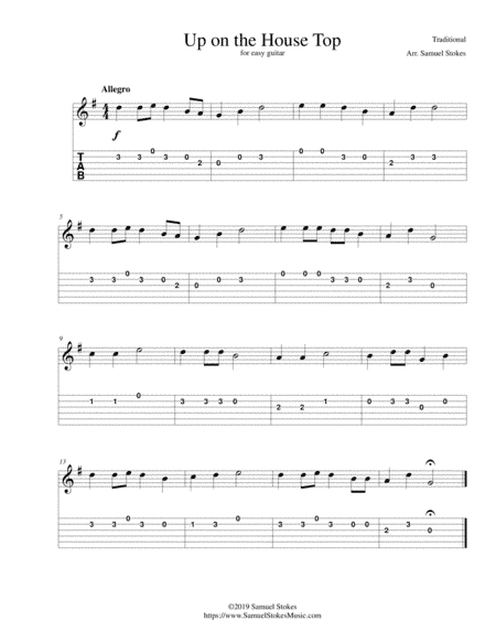 Up on the House Top (Up on the Housetop) - for easy guitar with TAB (arr. Samuel Stokes)