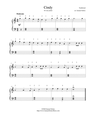 Cindy (Get Along Home, Cindy, Cindy) - for easy piano (arr. Samuel Stokes)