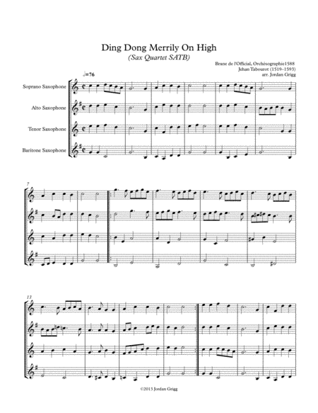 Ding Dong Merrily On High (Sax Quartet SATB) (arr. Jordan Grigg)