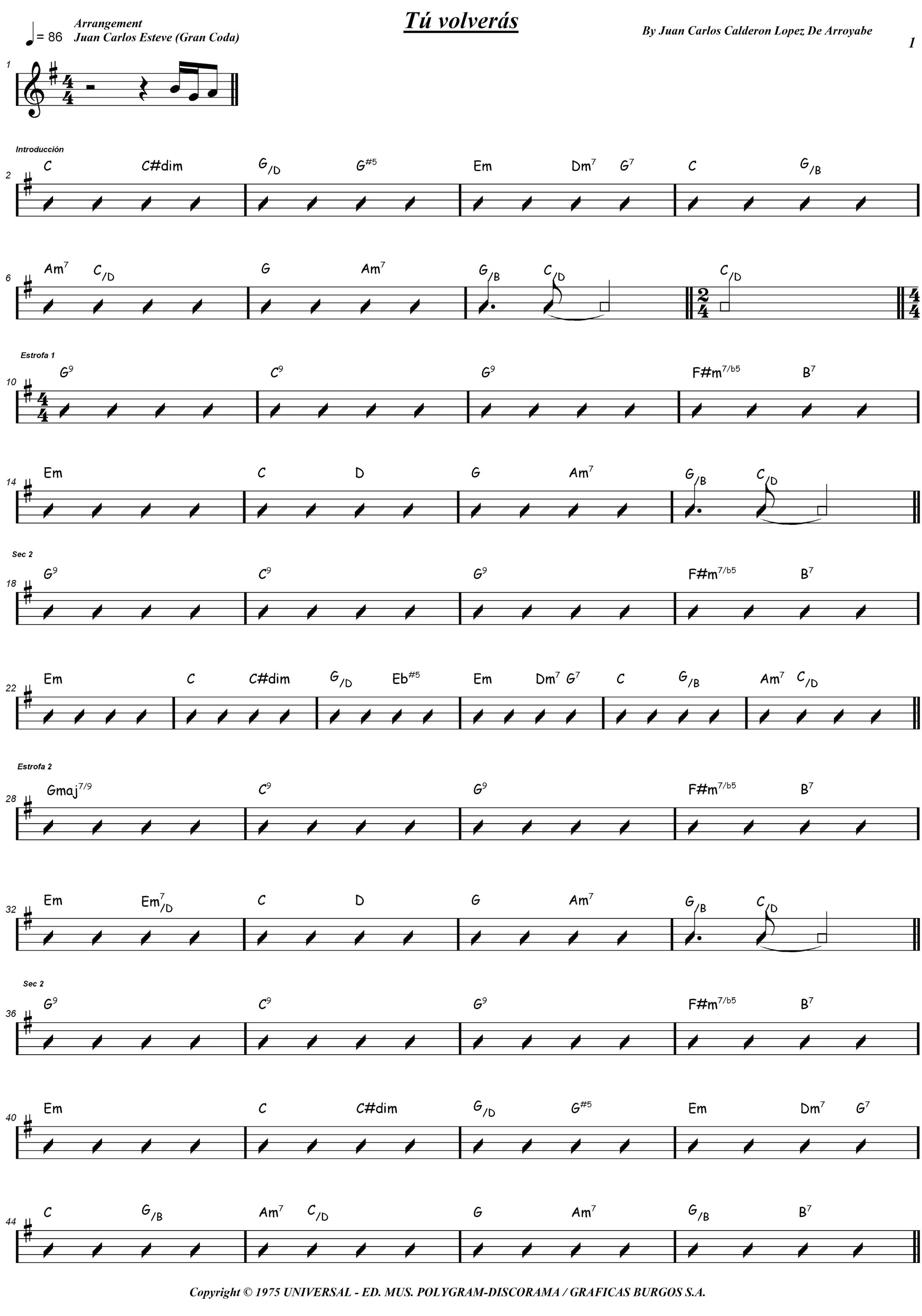 Tu Volveras (arr. juan carlos esteve / Gran Coda)