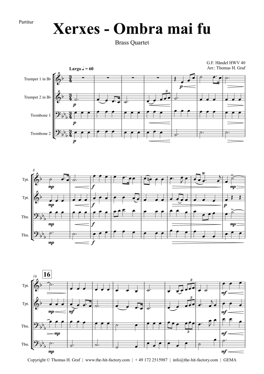 Xerxes Largo - Ombra mai fu - Brass Quartet (arr. Thomas Graf)