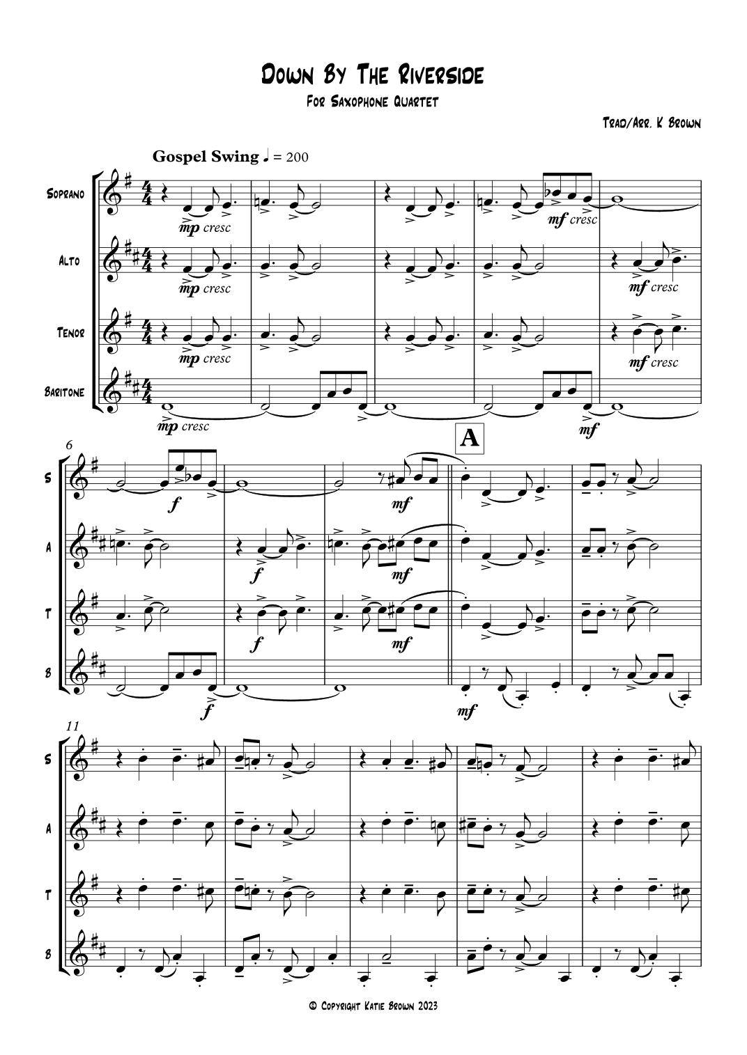 Down By The Riverside - SATB Saxophone Quartet (arr. Katie Brown)
