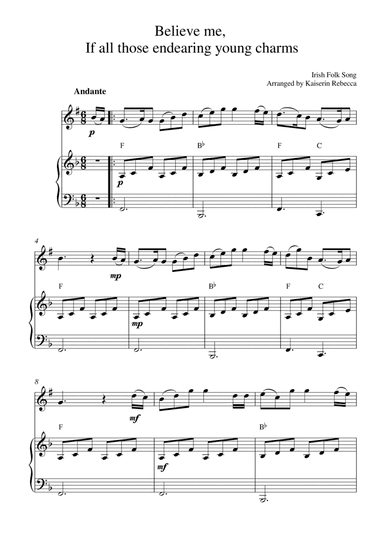 Believe me,  If all those endearing young charms (for trumpet in B flat solo and piano accompaniment (arr. Kaiserin Rebecca)