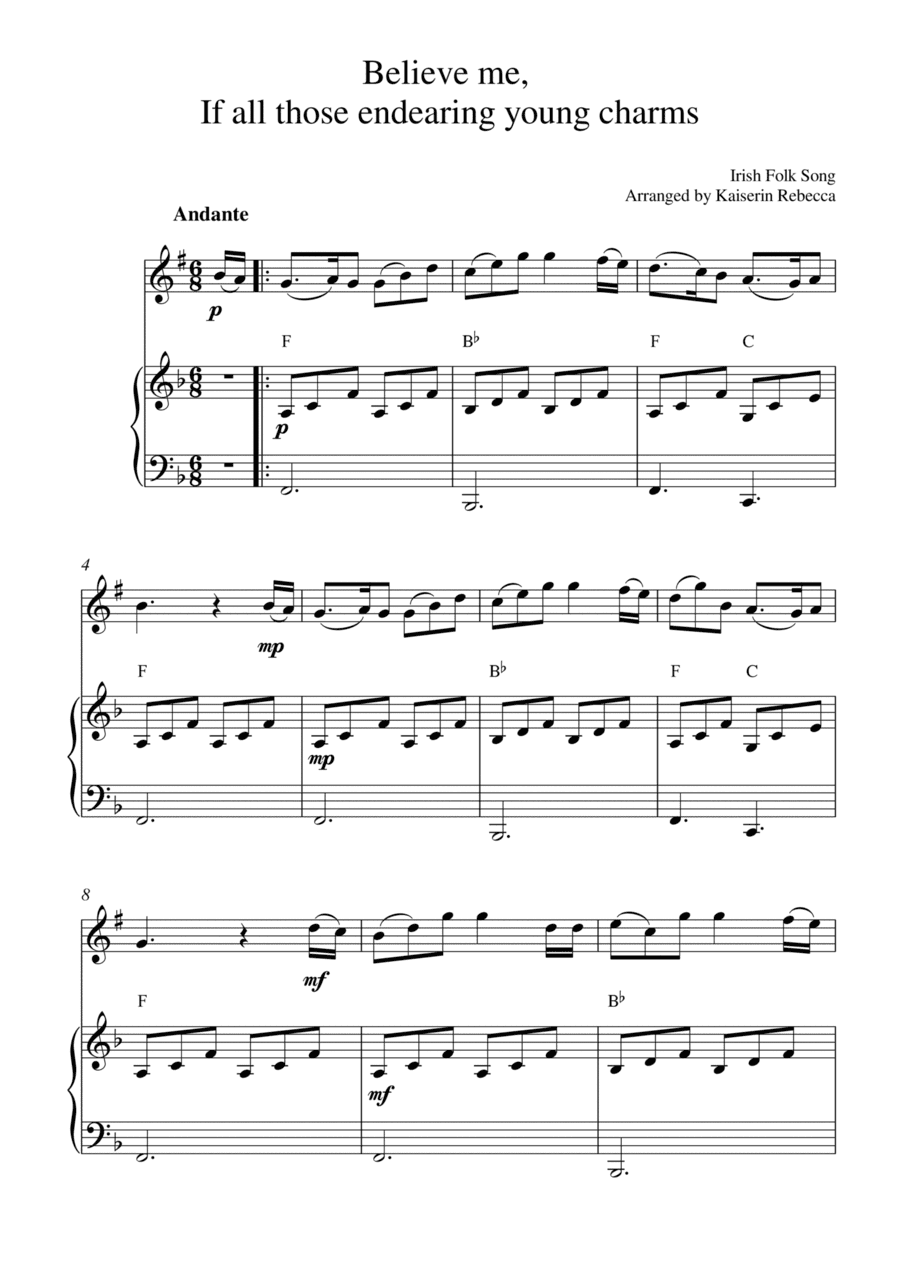 Believe me,  If all those endearing young charms (for trumpet in B flat solo and piano accompaniment (arr. Kaiserin Rebecca)