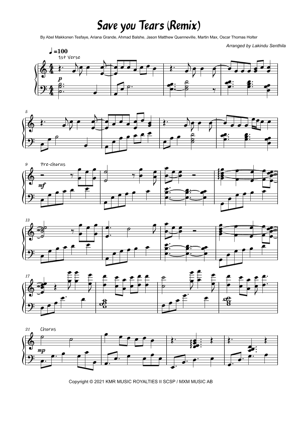 Save Your Tears Remix (arr. Lakindu Senthila)