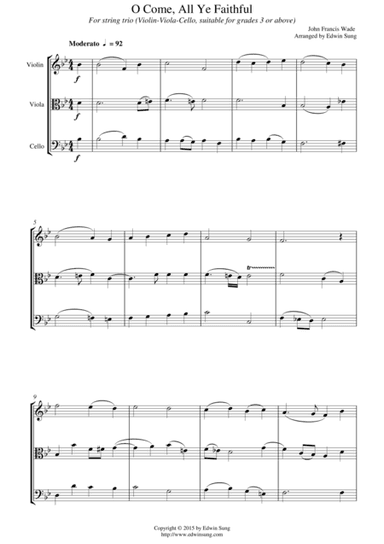 O Come, All Ye Faithful (for string trio (violin-viola-cello), suitable for grades 3 or above) (arr. Edwin Sung)