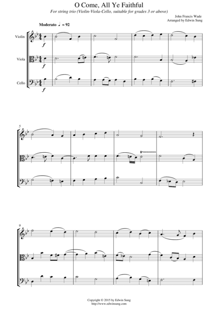 O Come, All Ye Faithful (for string trio (violin-viola-cello), suitable for grades 3 or above) (arr. Edwin Sung)