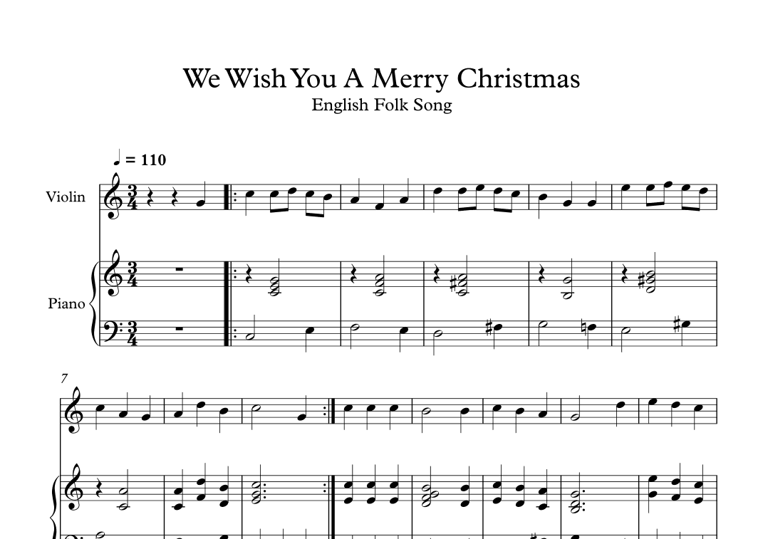 We Wish You A Merry Christmas - English Folk Song (Violin + Piano) (arr. Digital Book Music)