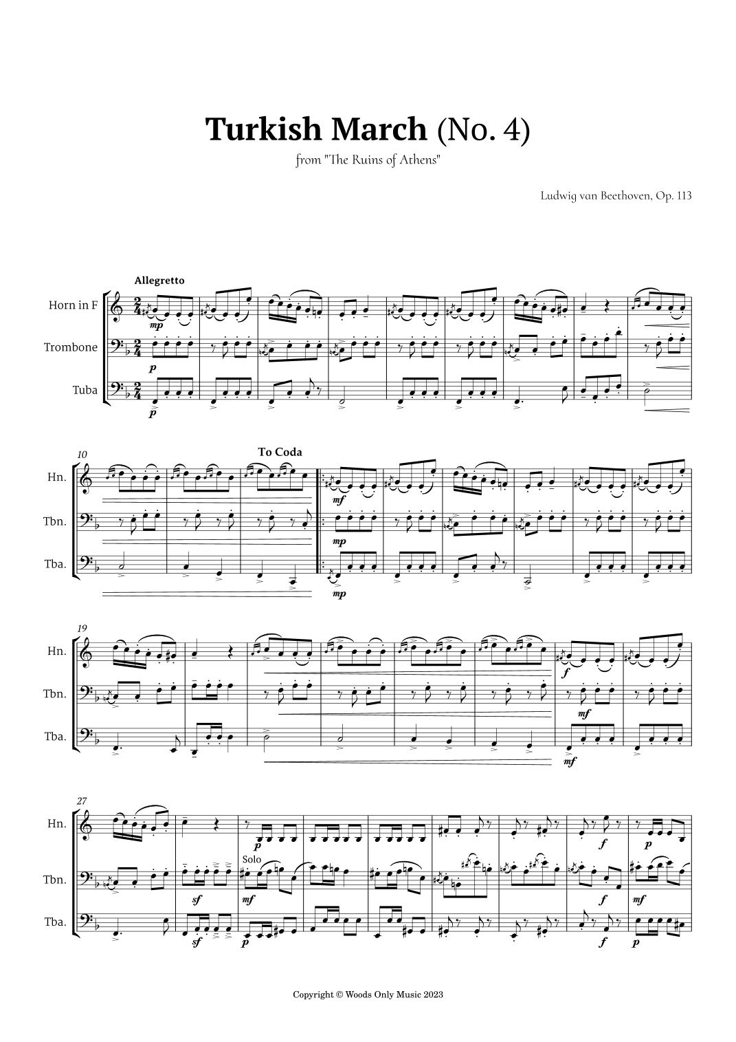 Turkish March by Beethoven for Low Brass Trio (arr. Ander)