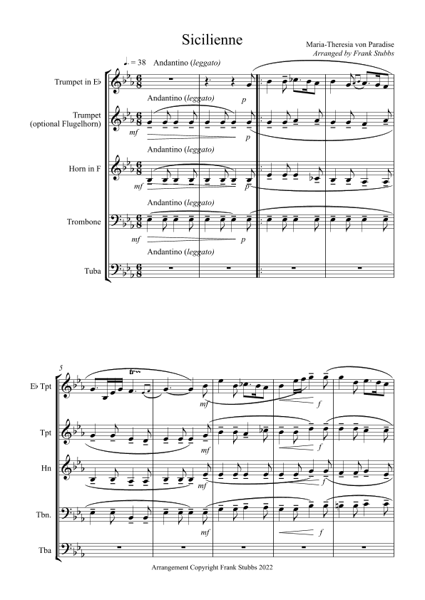 Sicilienne by Maria Theresia von Paradis (arr. Frank Stubbs)