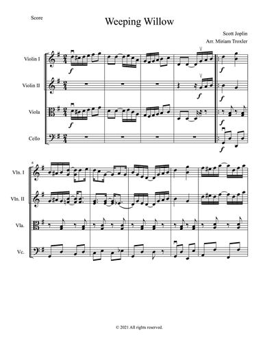 Weeping Willow for String Quartet (arr. Miriam Troxler)