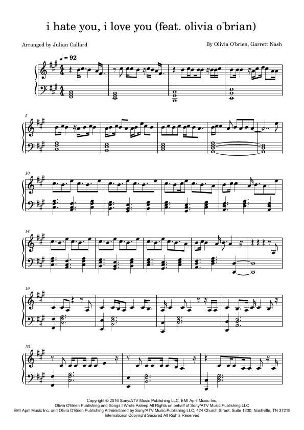 I Hate U, I Love U (arr. Julian Callard)