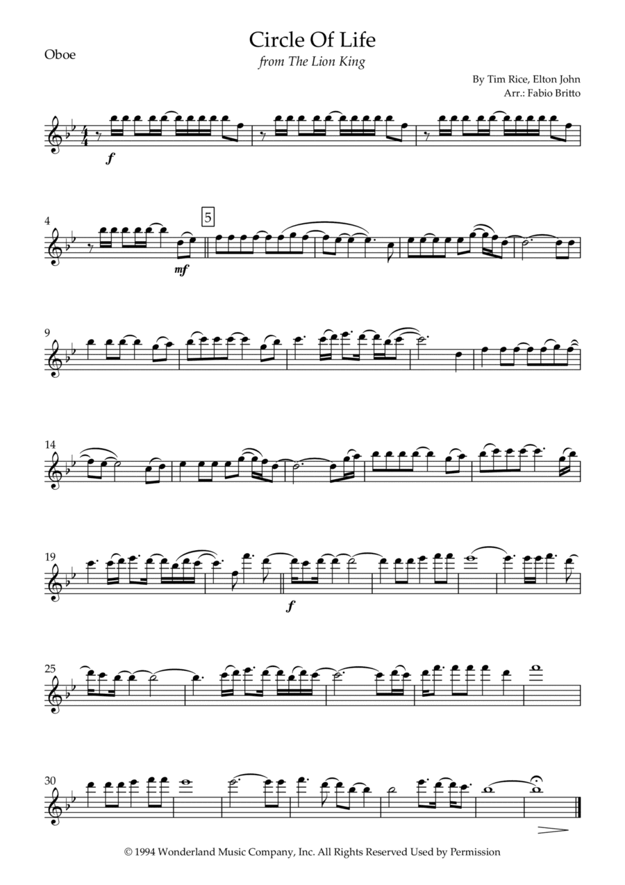 Circle Of Life (arr. Fabio Britto)