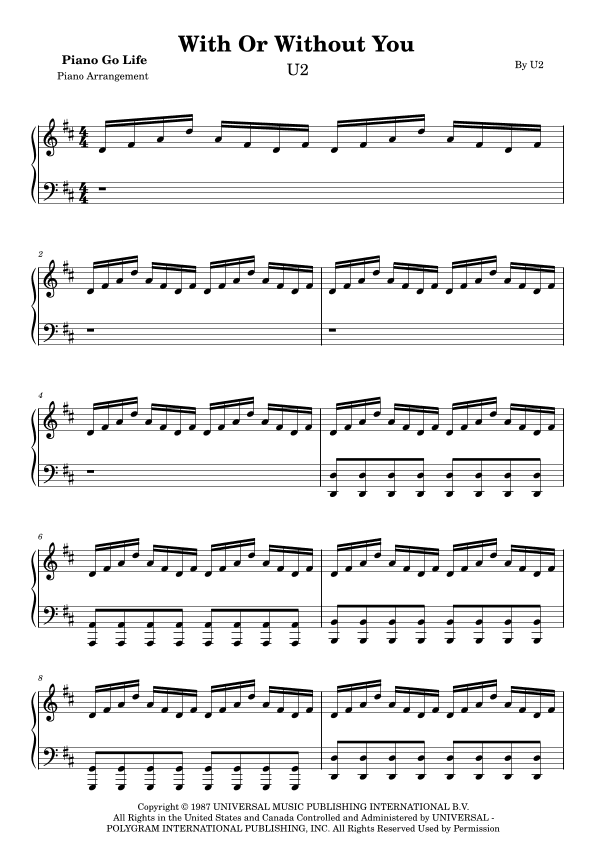 With Or Without You (arr. Piano Go Life)