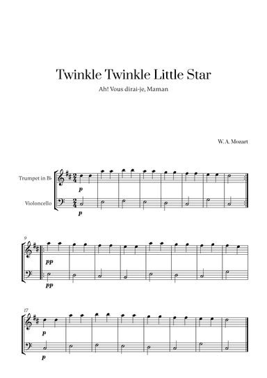 W. A. Mozart - Twinkle Twinkle Little Star for Trumpet in Bb and Cello (arr. Cadenza Editions)