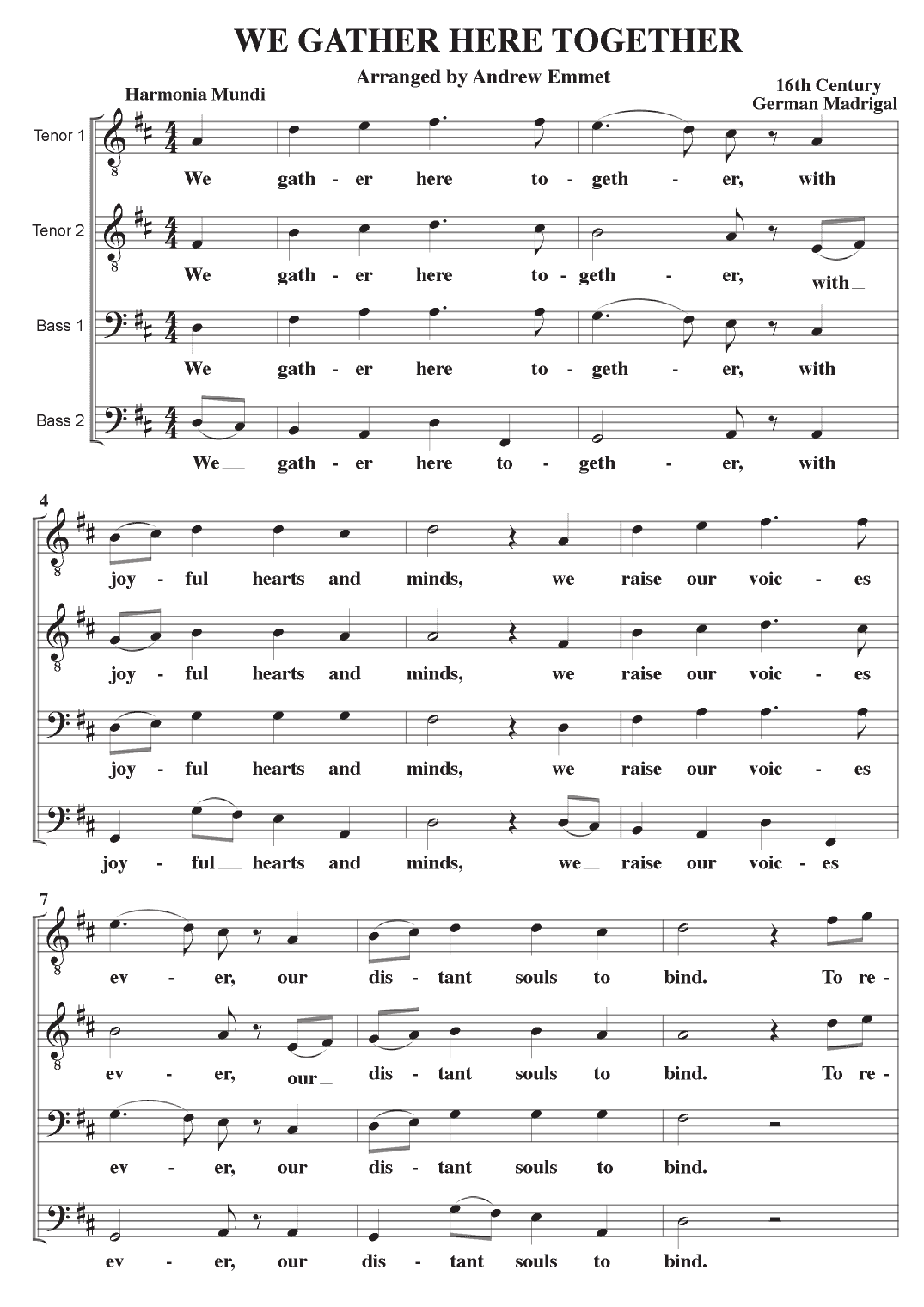 We Gather Here Together A Cappella TTBB (arr. Andrew Emmet)
