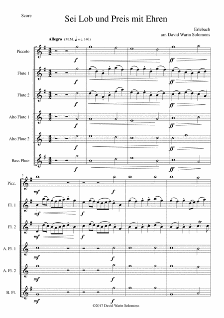Sei Lob und Preis mit Ehren for flute sextet or flute choir (arr. David Warin Solomons)